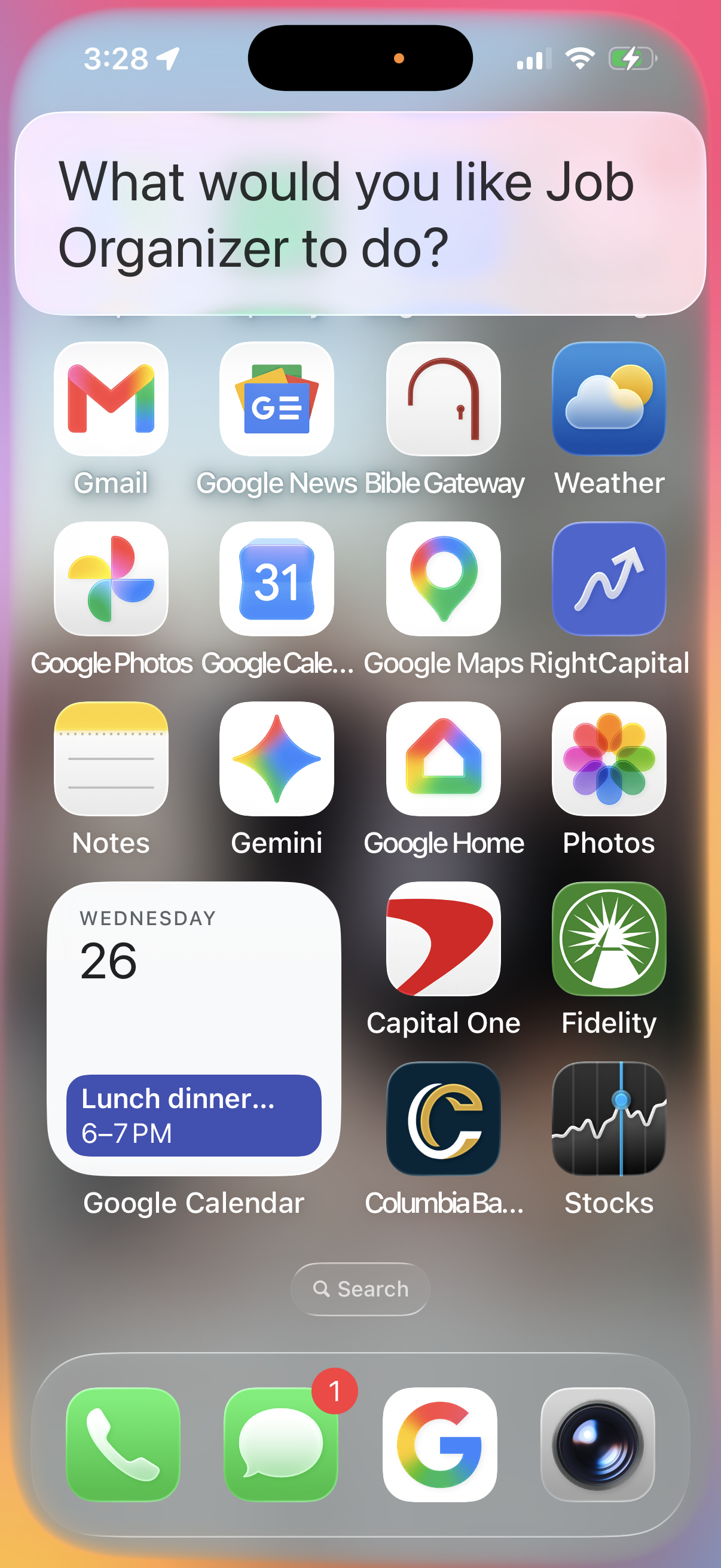 Siri responding to “Hey Siri, ask Job Organizer” with “What would you like Job Organizer to do?” over the iPhone lock screen.